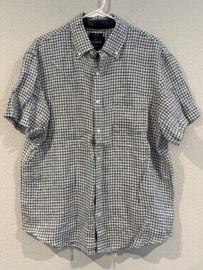 Daniel Hetcher Paris Mens Classic Casual 100% Linen Plaid Button Up Short Sleeve